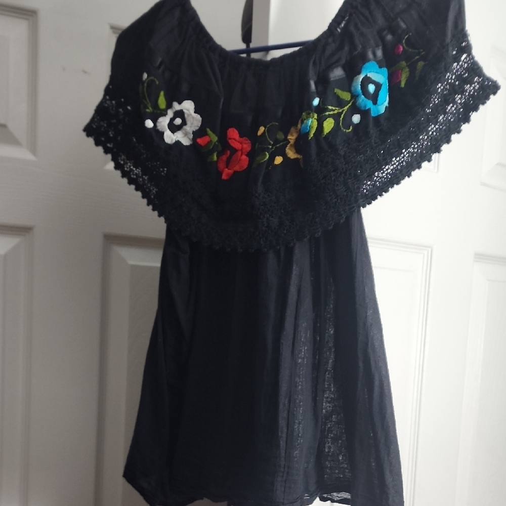 Embroidered Black Women's Top